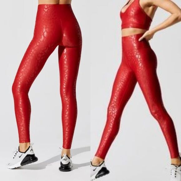 Carbon38 High Rise Full-length Legging In Leopard Takara Shine Red S - Picture 1 of 5